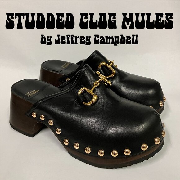 HAWT! Jeffrey Campbell Black Studded Boho Clog Mules! Size 9.5 (best for 9!)! - Picture 1 of 13